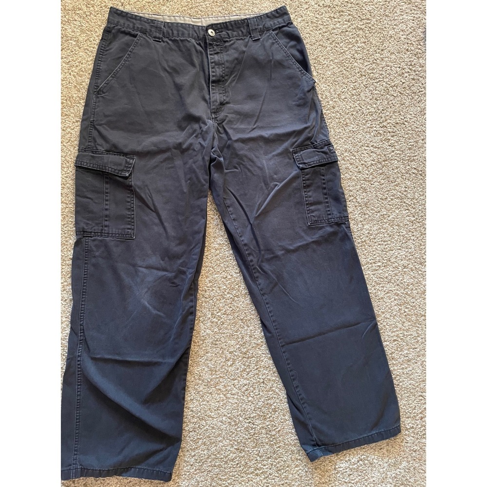 Wrangler Authentics Mens Cargo Pants Faded Black Thrashed Workwear 35x28